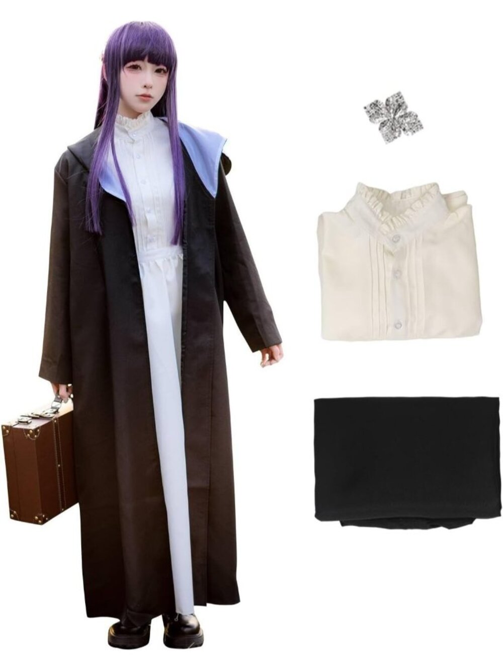 Fern Anime Cosplay Dress Cape Hair Clip Halloween Costume Wizard Robe SIZE XXL